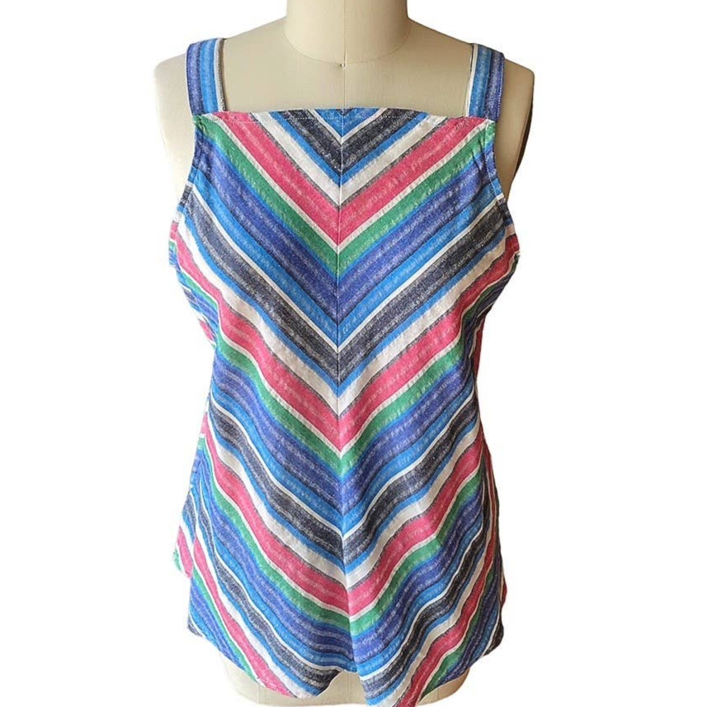 Blue Striped Boho Cami Adjustable Straps Bohemian Prairie Halter Top ~ Womens XL